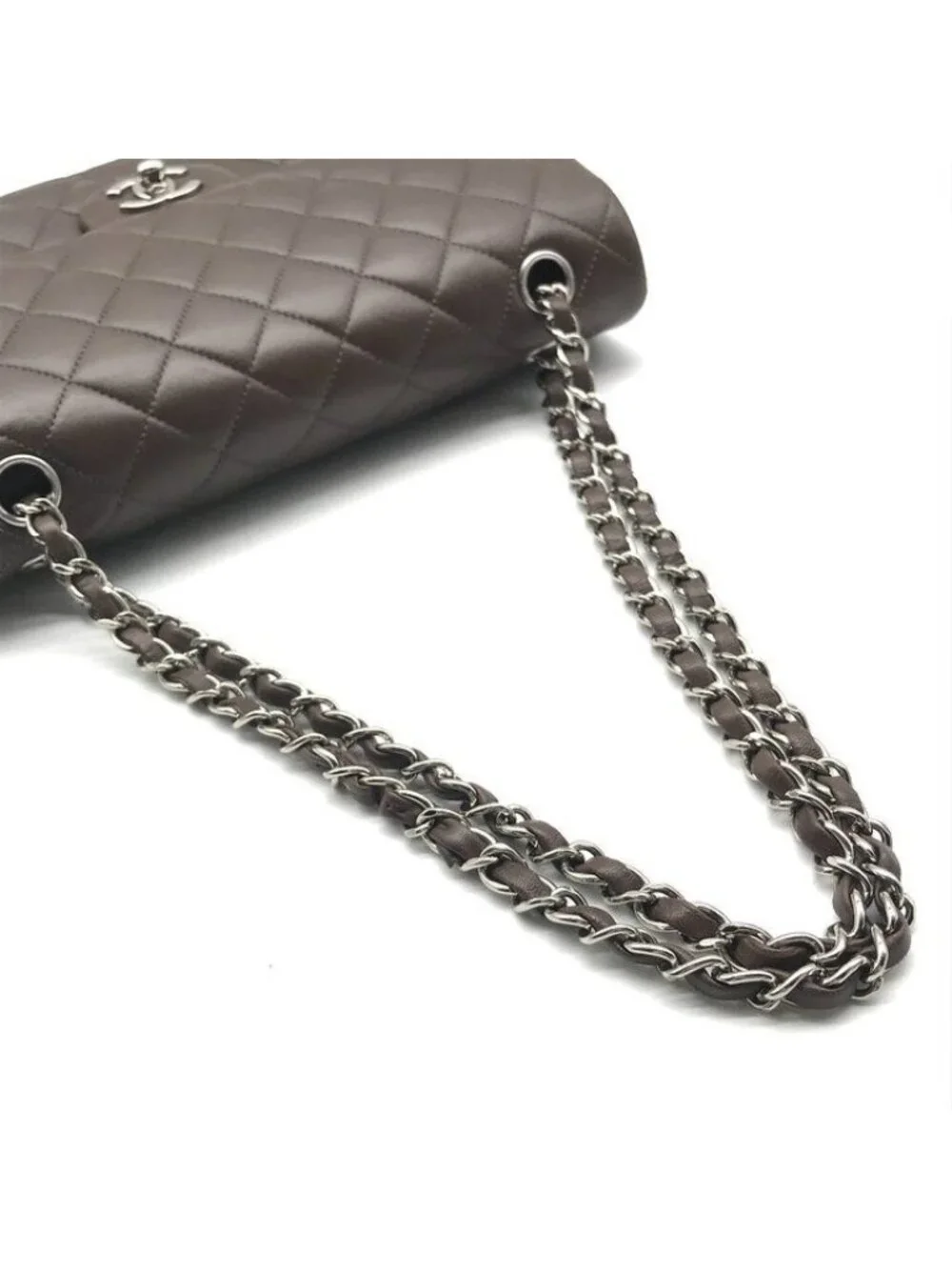 Chanel CC Logo Lambskin Leather Chain Shoulder Bag Brown Double Flap
